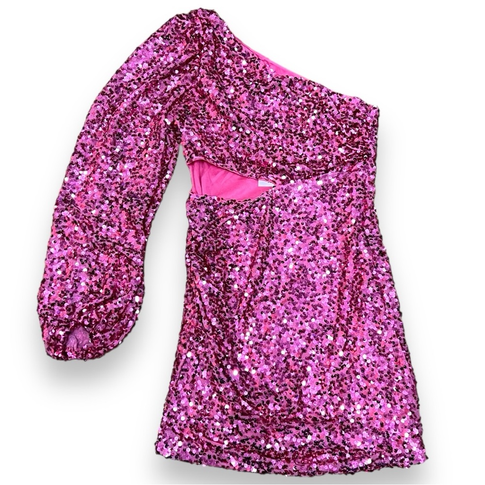 Pink Sequin One-Shoulder Dress